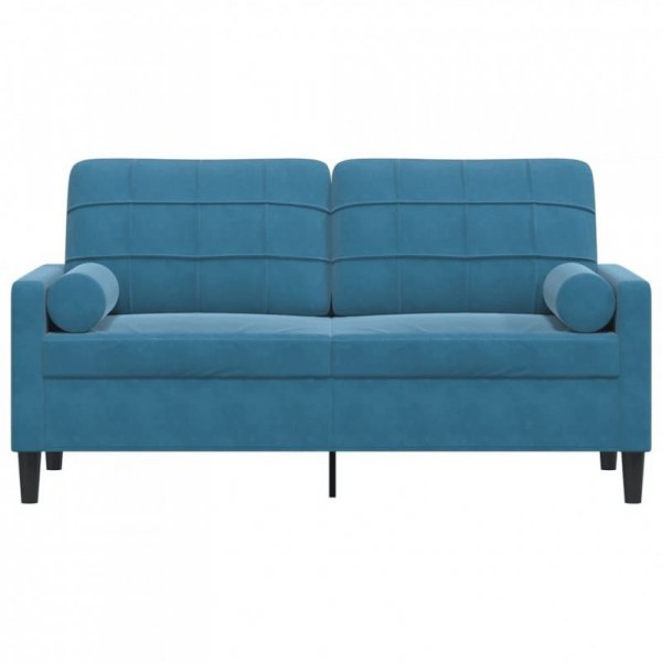 2-osobowa sofa z poduszkami, kolor niebieski, tkanina aksamit, szerokość 140 cm