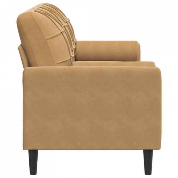 3-osobowa sofa z poduszkami, brązowa, 180 cm, aksamit