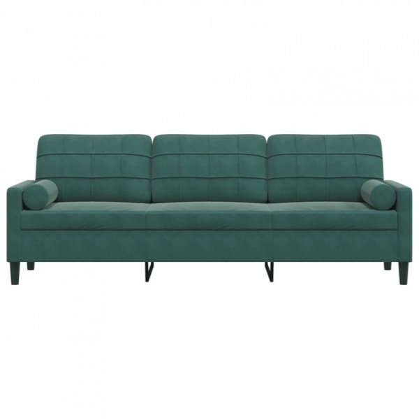3-osobowa sofa z poduszkami, ciemnozielona, 210 cm, aksamit