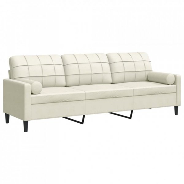 3-osobowa sofa z poduszkami, kremowa, 210 cm, aksamit
