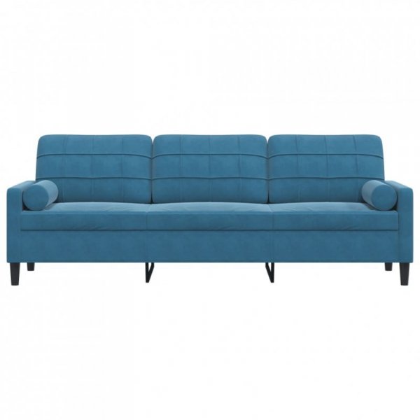3-osobowa sofa z poduszkami, niebieska, 210 cm, aksamit