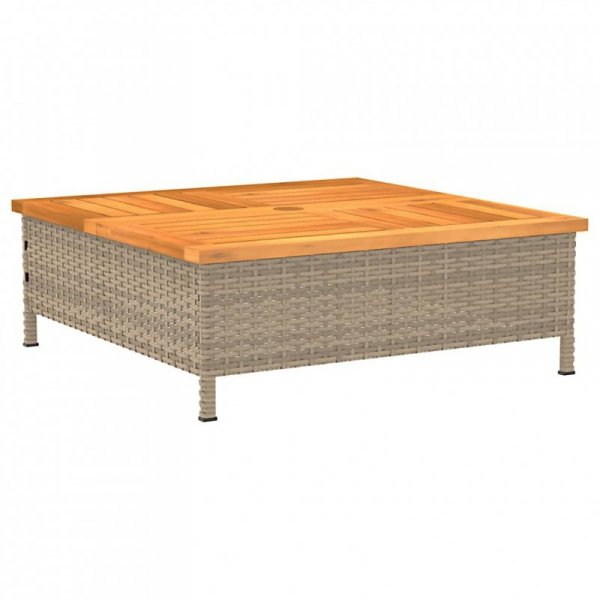 Stolik ogrodowy, beżowy, 70x70x25 cm, rattan i drewno akacjowe