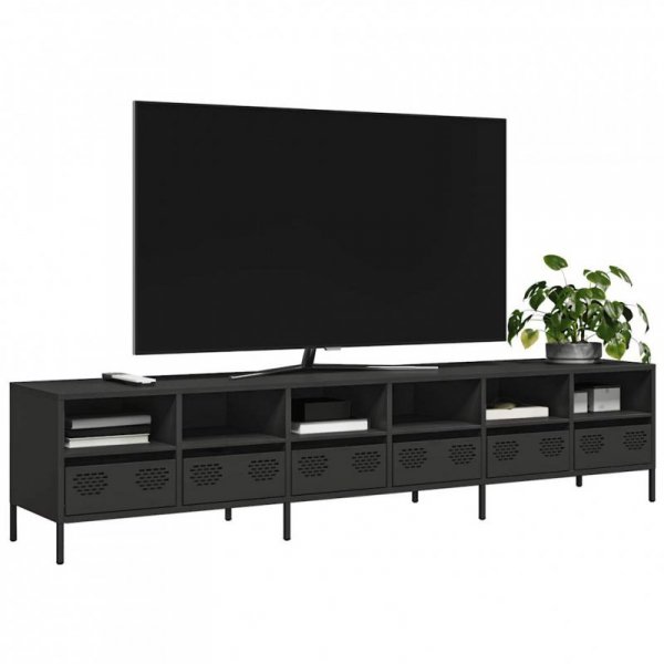 Szafka RTV, czarna, 202x39x43,5 cm, stal walcowana na zimno