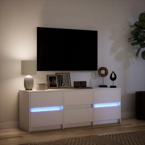 Szafka TV z LED, biała, 140x34x50 cm, materiał drewnopochodny