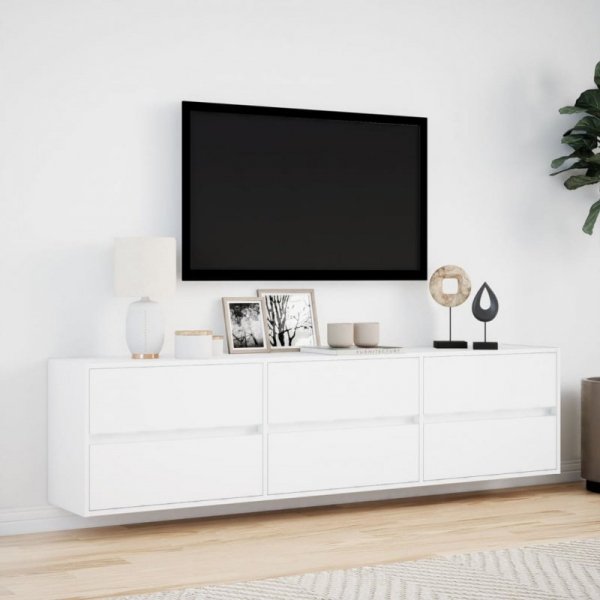 Ścienna szafka pod TV, z LED, biała, 180x31x45 cm