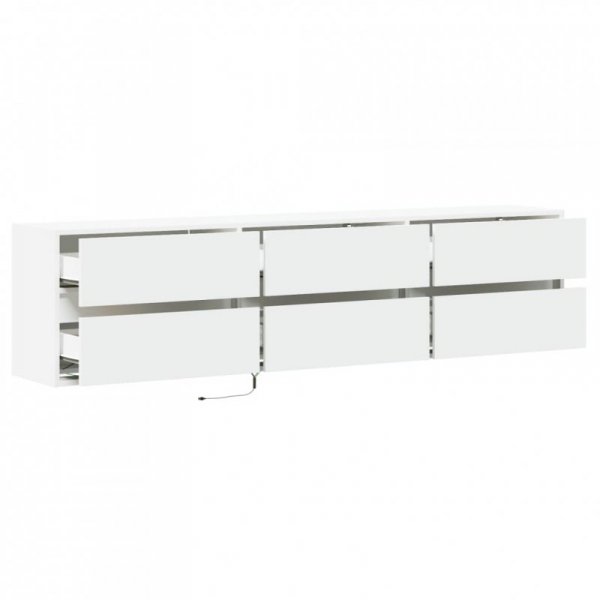 Ścienna szafka pod TV, z LED, biała, 180x31x45 cm