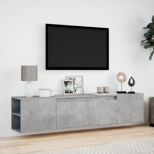 Ścienna szafka pod TV, z LED, szarość betonu, 180x31x39,5 cm
