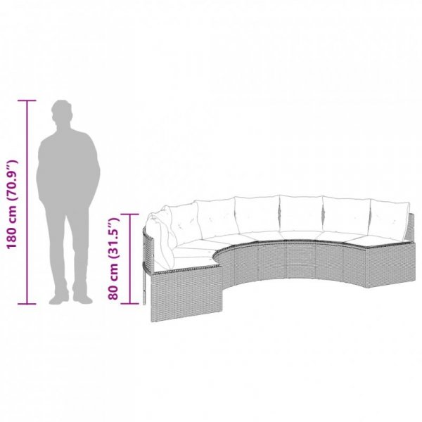 Sofa ogrodowa z poduszkami, półokrągła, czarny rattan PE