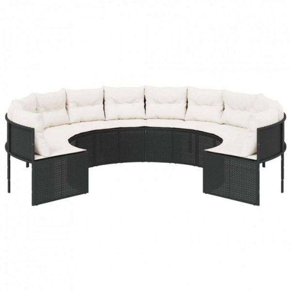 Sofa ogrodowa z poduszkami, okrągła, czarny rattan PE