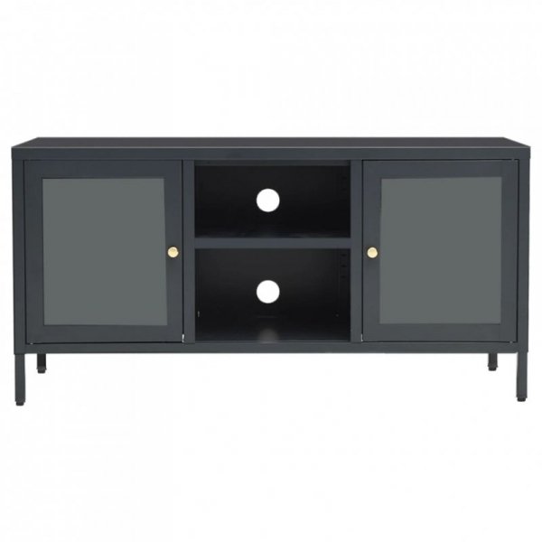 Szafka pod telewizor, antracytowa, 105x35x52 cm, stal i szkło