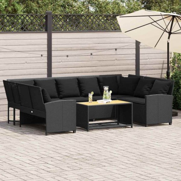 Fotel ogrodowy z poduszkami, rattan PE, czarny