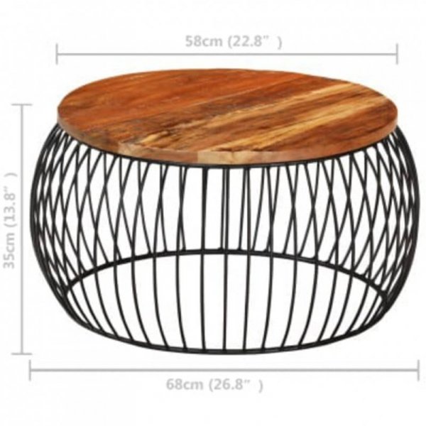 Stolik kawowy, Ø68 cm, lite drewno z odzysku