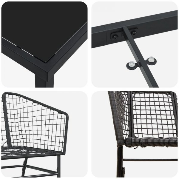 Zestaw 4 Czarny Rattan PE Średni materiały odporne na UV