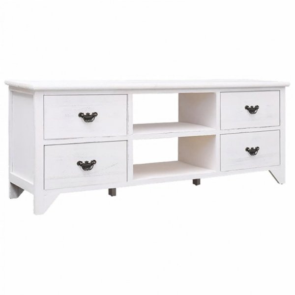 Szafka pod TV, antyczna biel, 108x30x40 cm, drewno paulownia