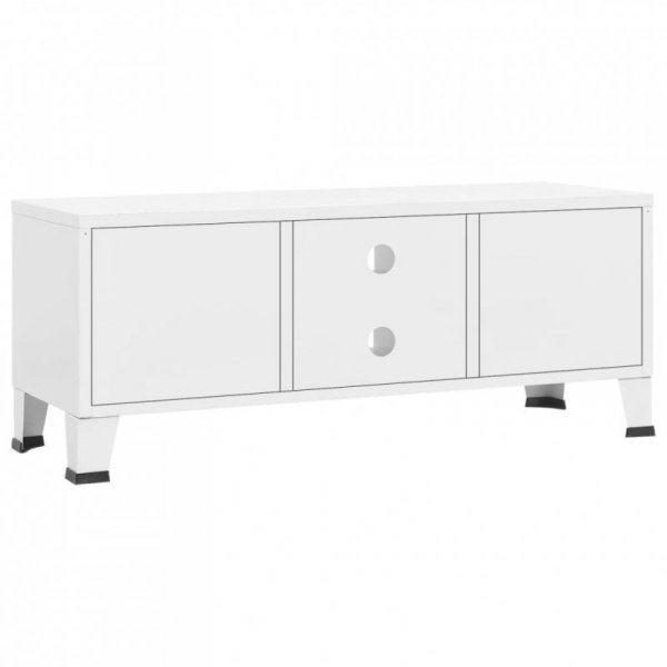 Industrialna szafka pod TV, biała, 105x35x42 cm, metalowa