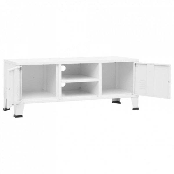 Industrialna szafka pod TV, biała, 105x35x42 cm, metalowa