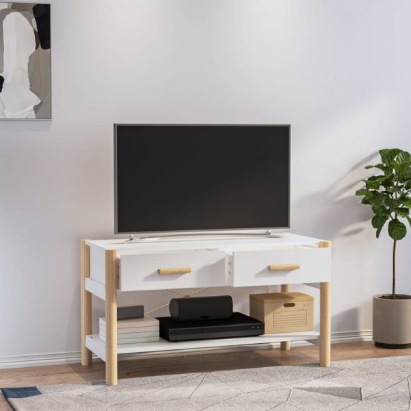 Szafka pod TV, biała, 82x38x45 cm, materiał drewnopochodny