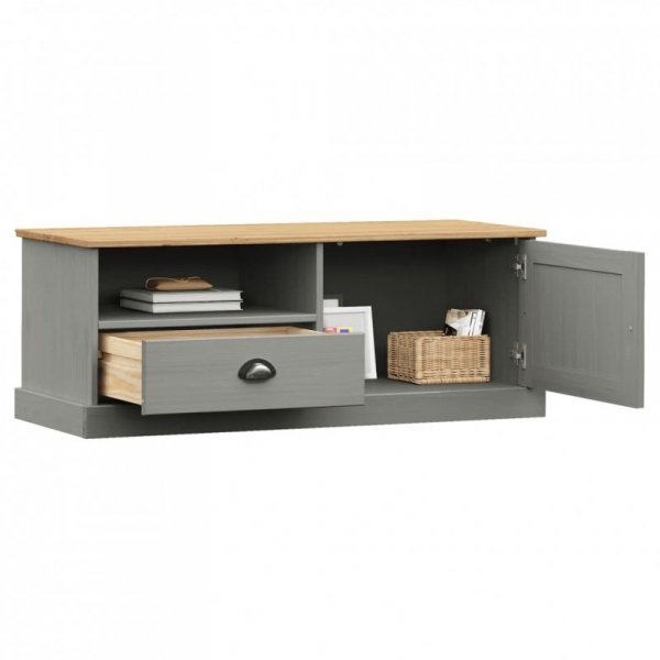 Szafka pod TV VIGO, szara, 106x40x40 cm, lite drewno sosnowe