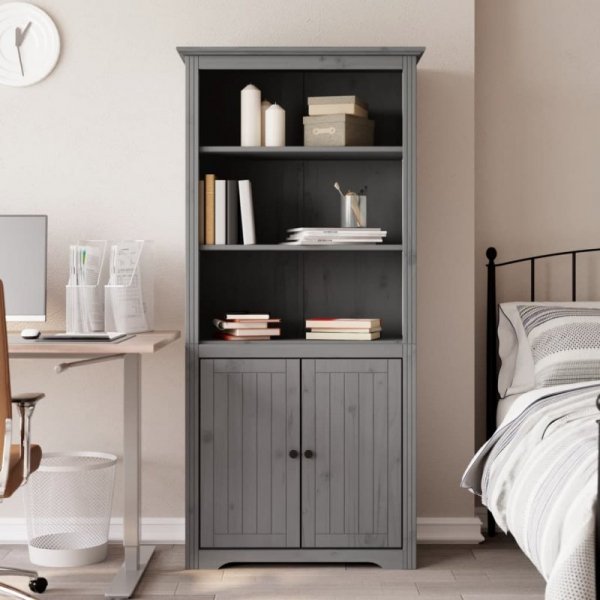 Biblioteczka BODO, szara, 82x40x173 cm, lite drewno sosnowe