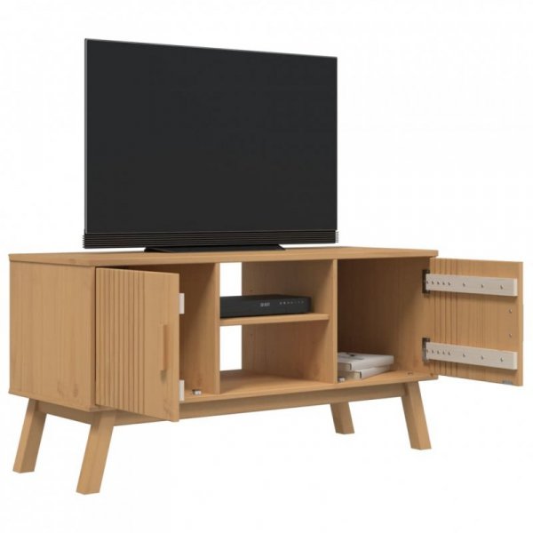 Szafka RTV OLDEN, brązowa, 114x43x57 cm, lite drewno sosnowe