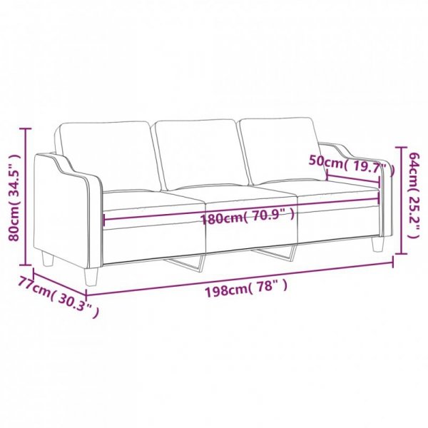 Sofa 3-osobowa, winna czerwień, 180 cm,tapicerowana tkaniną