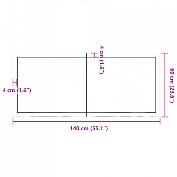 Półka, 140x60x(2-6) cm, surowe lite drewno dębowe