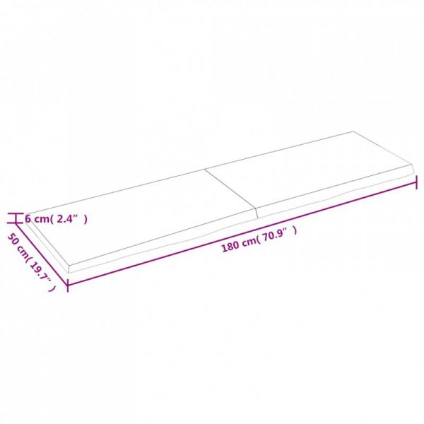 Półka, 180x50x(2-6) cm, surowe lite drewno dębowe