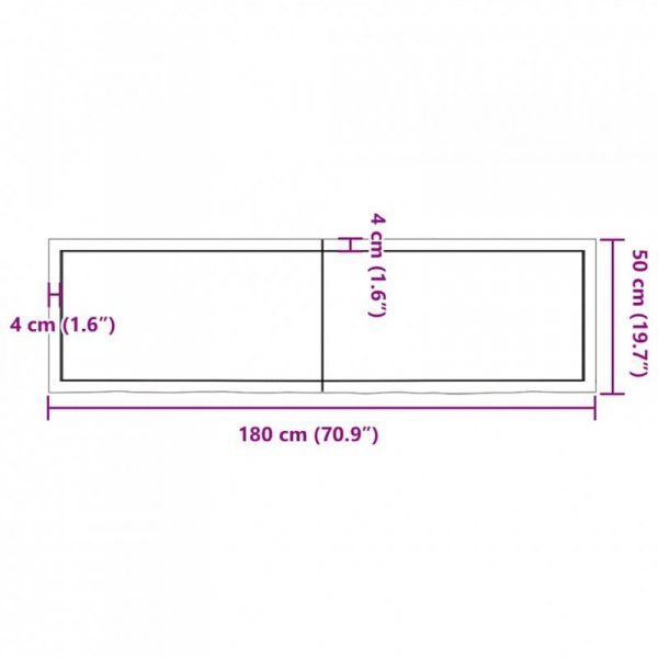 Półka, 180x50x(2-6) cm, surowe lite drewno dębowe