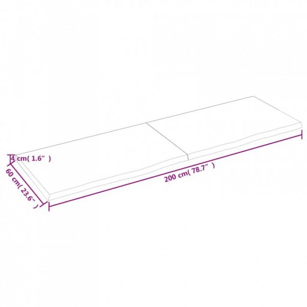 Półka, 200x60x(2-4) cm, surowe lite drewno dębowe