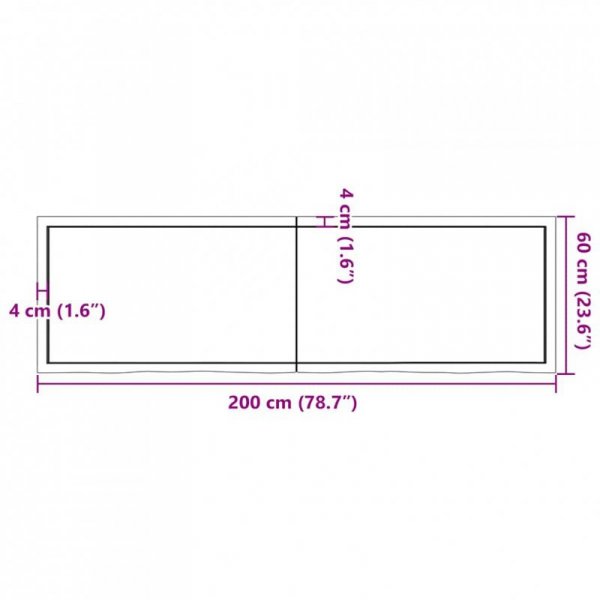 Półka, 200x60x(2-4) cm, surowe lite drewno dębowe