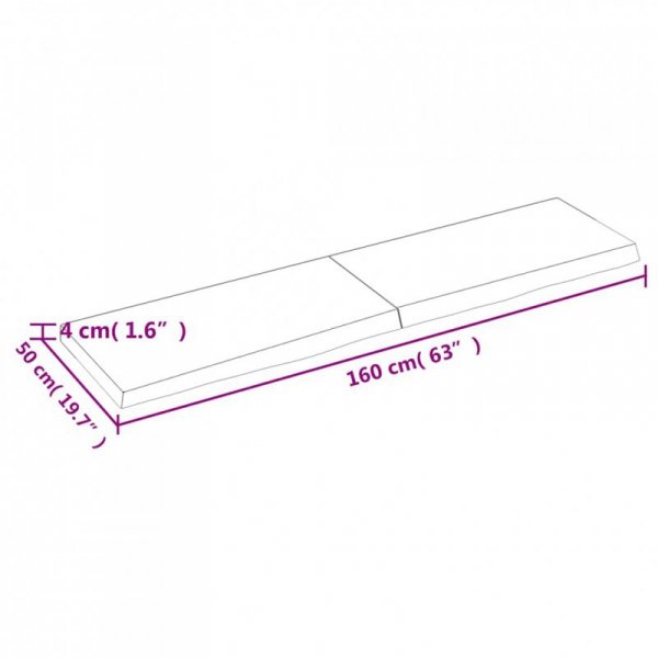 Półka, brązowa, 160x50x(2-4) cm, lakierowane lite drewno dębowe