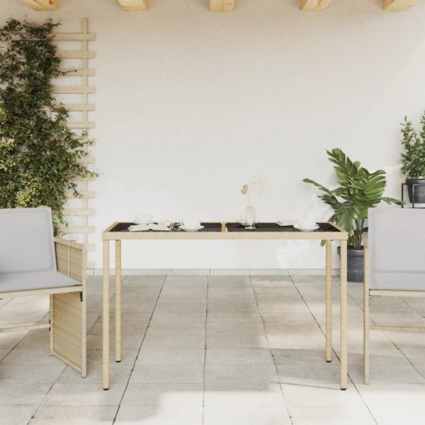 Stół ogrodowy ze szklanym blatem, beż, 115x54x74 cm, rattan PE