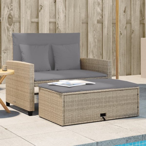 Sofa ogrodowa z poduszkami, 2-osobowa, beżowa, polirattan