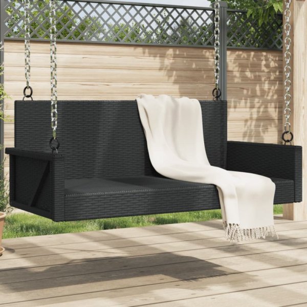 Ławka bujana, czarna, 119x56x48 cm, polirattan