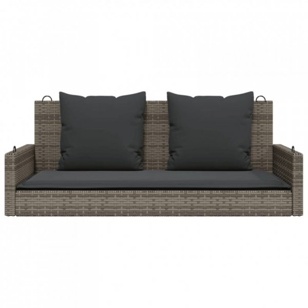 Ławka bujana z poduszkami, szara, 119x56x48 cm, polirattan