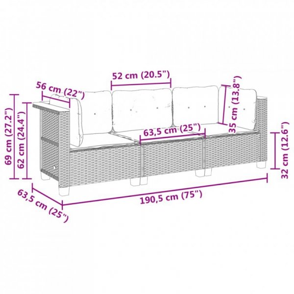 3-osobowa sofa ogrodowa z poduszkami, szara, polirattan
