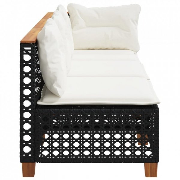 Sofa ogrodowa z poduszkami, 3-osobowa, czarna, polirattan