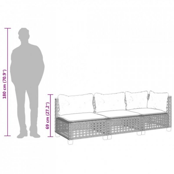 3-osobowa sofa ogrodowa z poduszkami, szara, polirattan