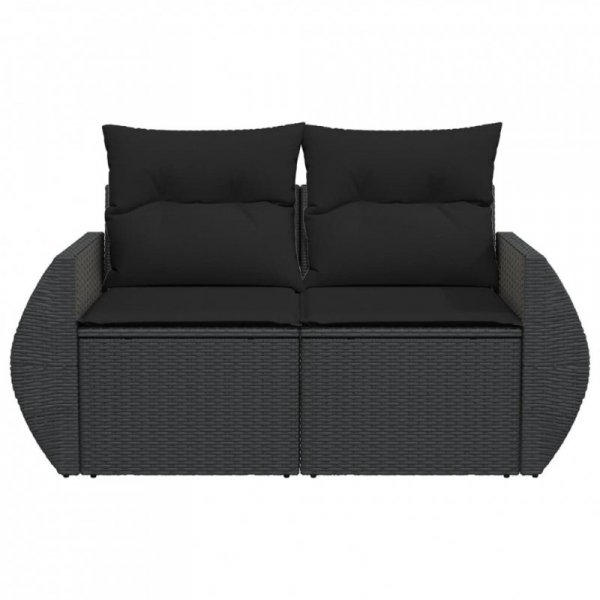 Sofa ogrodowa z poduszkami, 2-osobowa, czarna, polirattan