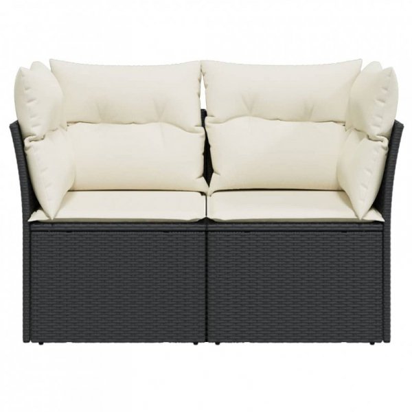 Sofa ogrodowa z poduszkami, 2-osobowa, czarna, polirattan