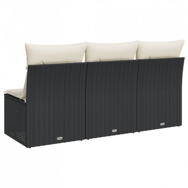 Sofa ogrodowa z poduszkami, 3-osobowa, czarna, polirattan