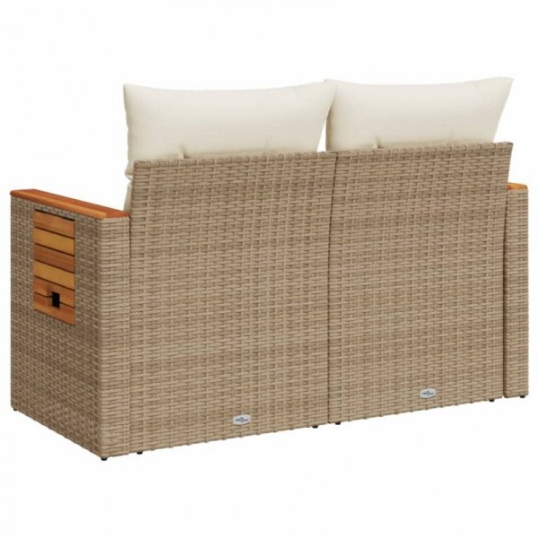 Sofa ogrodowa z poduszkami, 2-osobowa, beż, polirattan