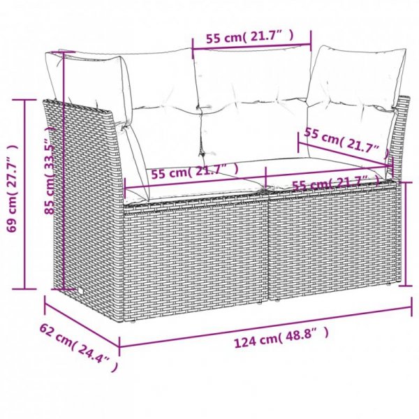 Sofa ogrodowa z poduszkami, 2-osobowa, beż, polirattan