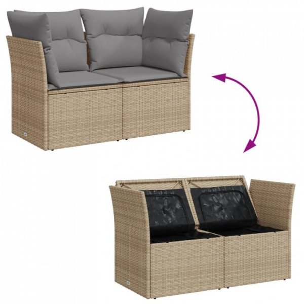 Sofa ogrodowa z poduszkami, 2-osobowa, beżowa, polirattan