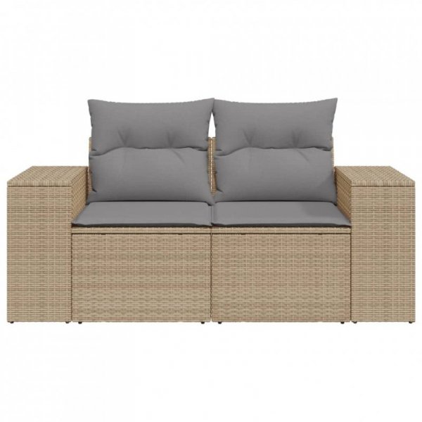 Sofa ogrodowa z poduszkami, 2-osobowa, beż, polirattan