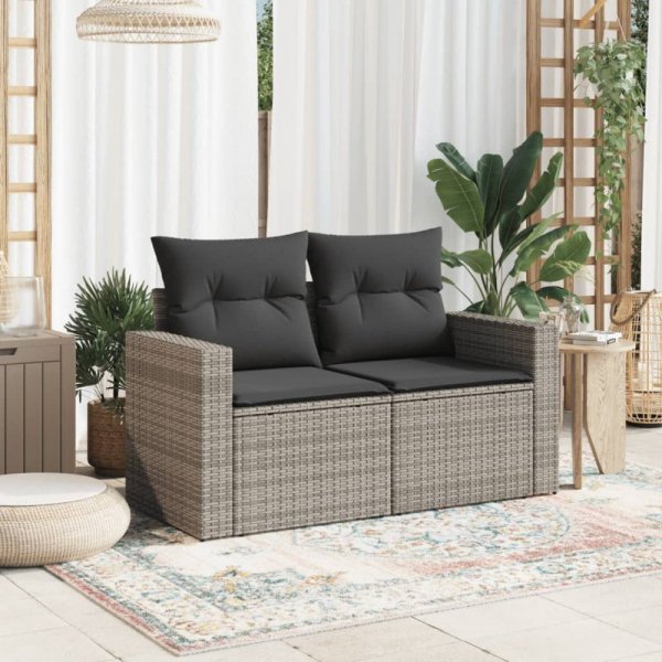 Sofa ogrodowa z poduszkami, 2-osobowa, szara, polirattan