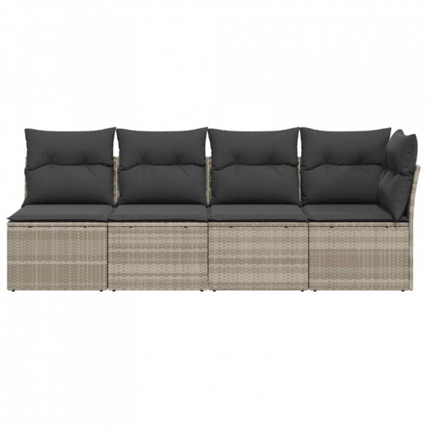 Sofa ogrodowa z poduszkami, 4-osobowa, jasnoszara, polirattan