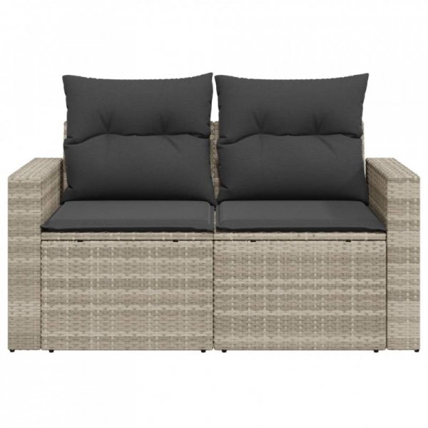 Sofa ogrodowa z poduszkami, 2-osobowa, jasnoszara, polirattan