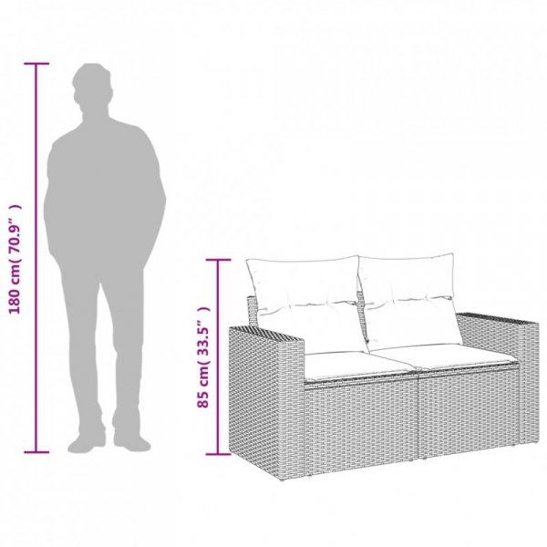 Sofa ogrodowa z poduszkami, 2-osobowa, brązowa, polirattan