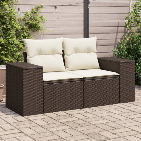 Sofa ogrodowa z poduszkami, 2-osobowa, brązowa, polirattan